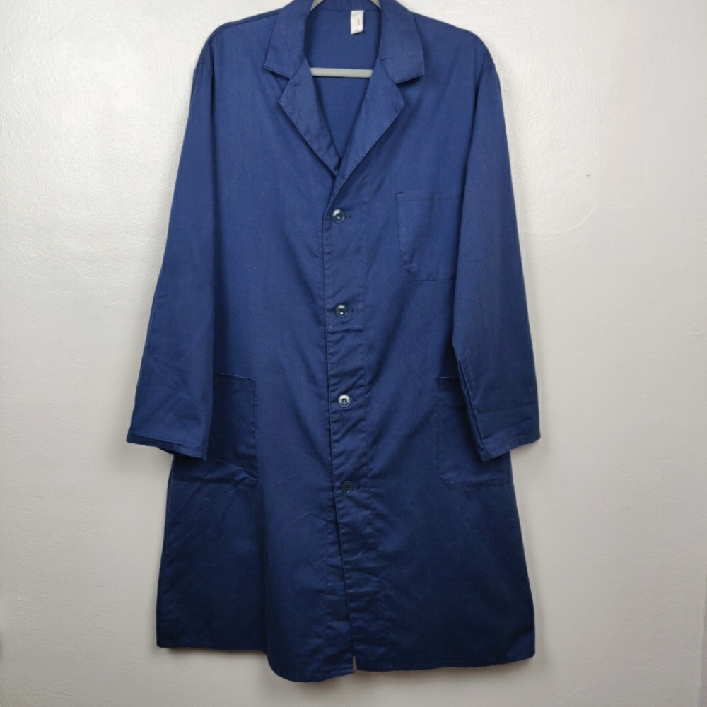 Sanfor Vintage Men’s French Indigo Workwear Long Chore Jacket Lab Coat Sz 50 Lg